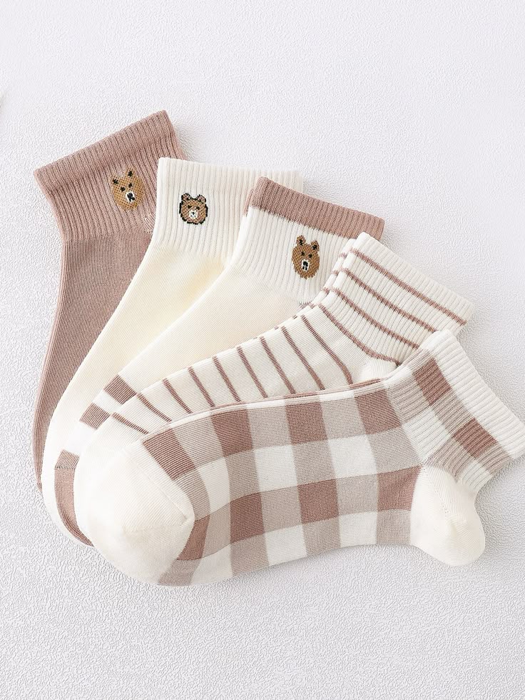 5pairs Girls Striped Print Socks