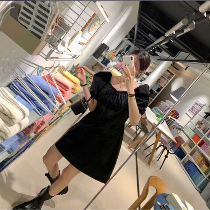 Women's Casual Defined-Waist Square-Neck Lace-Up Dress - Image 2