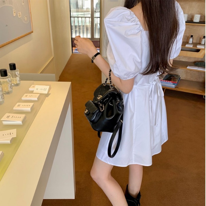 Women's Casual Defined-Waist Square-Neck Lace-Up Dress - Image 3